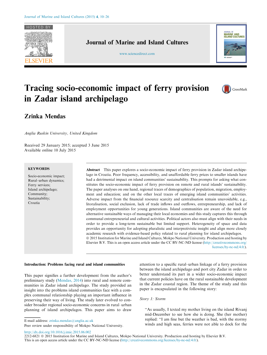 Tracing Socio-Economic Impact of Ferry Provision in Zadar Island Archipelago