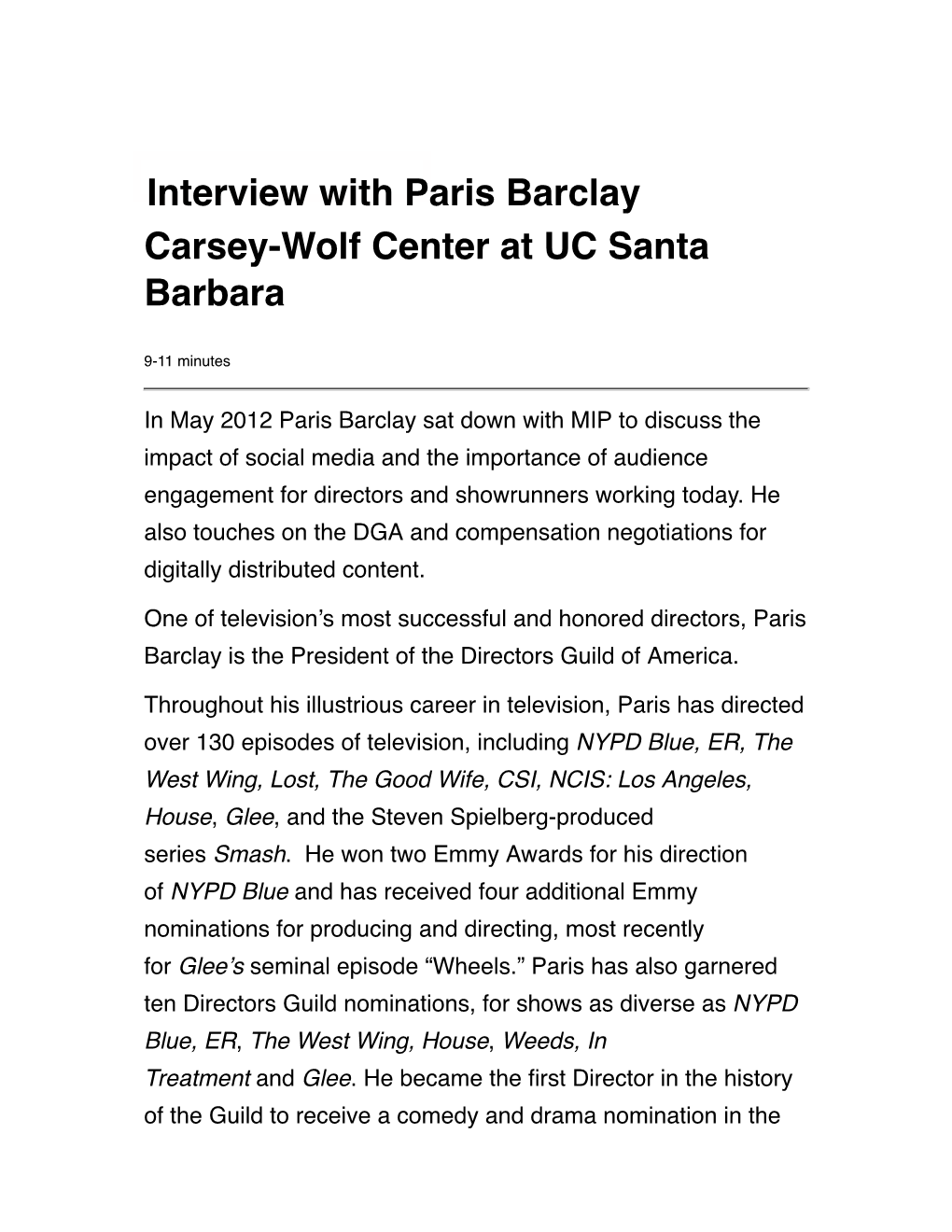 Paris Barclay Sat Down with MIP to Discuss the Impact of Social Media and the Importance of Audience Engagement for Directors and Showrunners Working Today