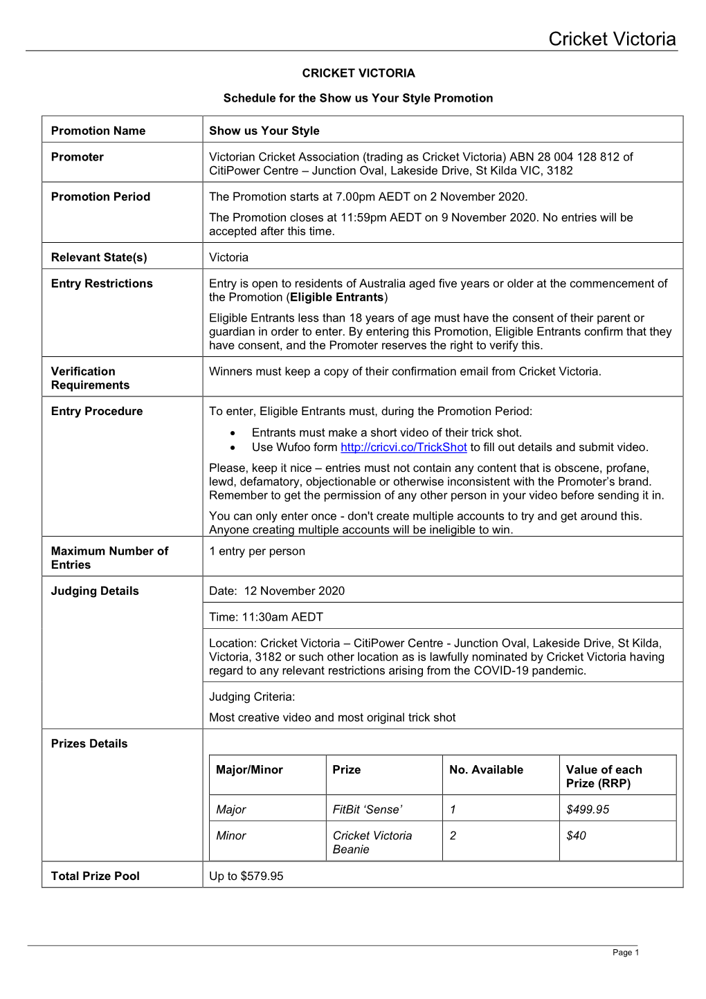 CV Show Us Your Style Promotion T&Cs