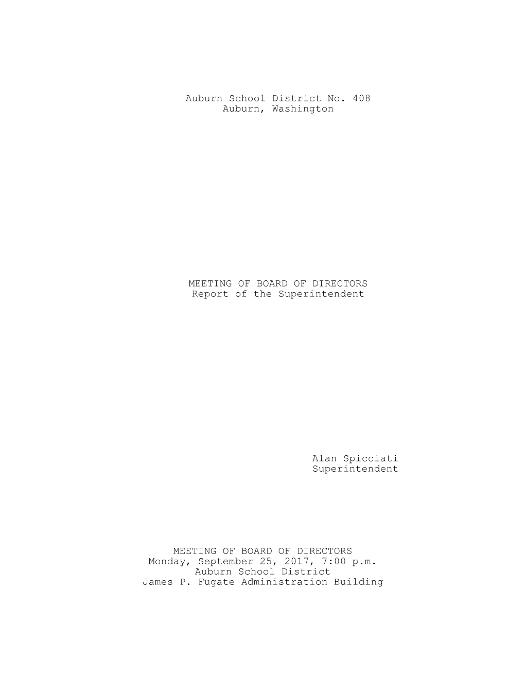 Auburn School District No. 408 Auburn, Washington MEETING OF
