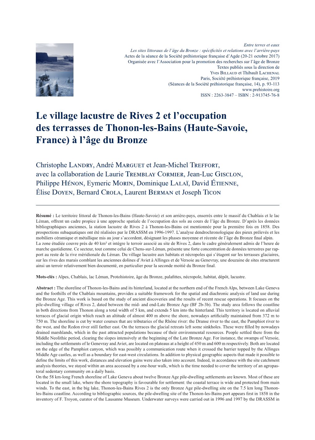 Le Village Lacustre De Rives 2 Et L'occupation Des Terrasses De