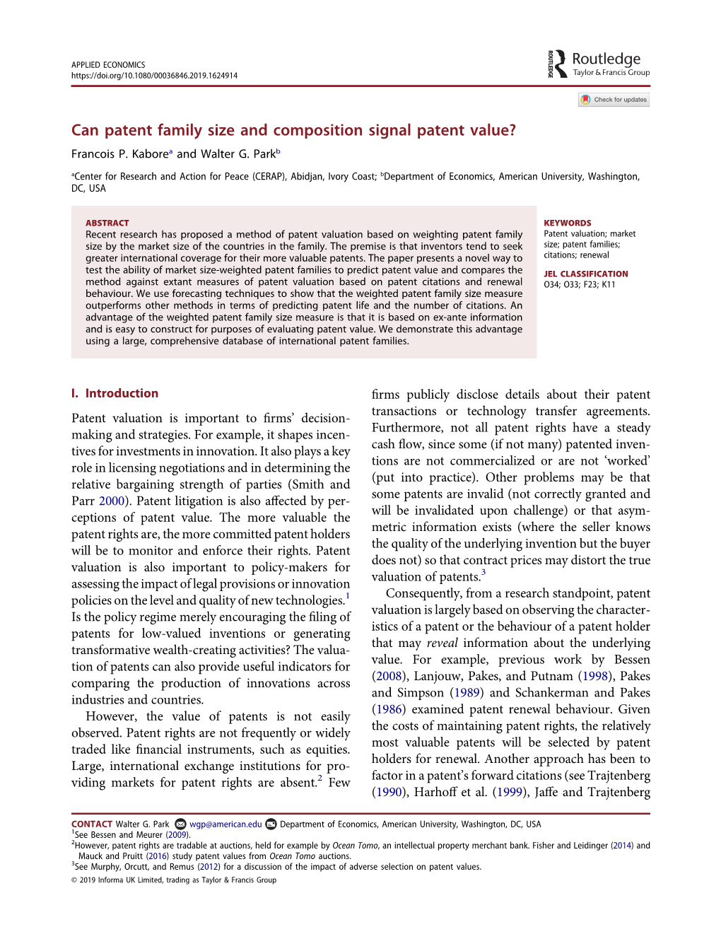 Can Patent Family Size and Composition Signal Patent Value? Francois P