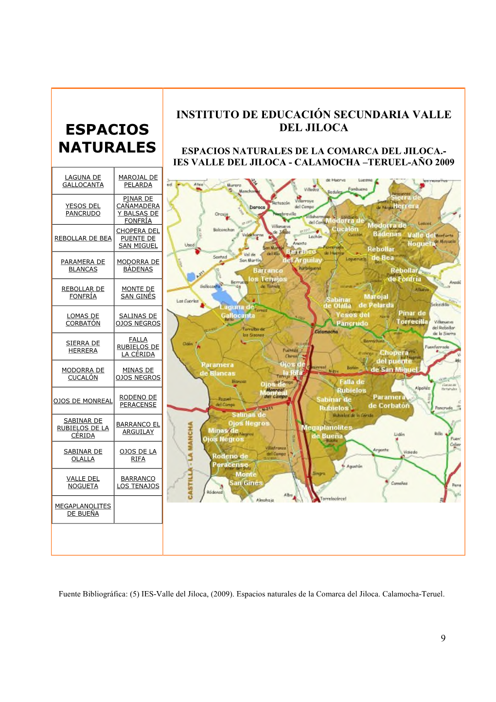 Espacios Naturales De La Comarca Del Jiloca.- Ies Valle Del Jiloca - Calamocha –Teruel-Año 2009