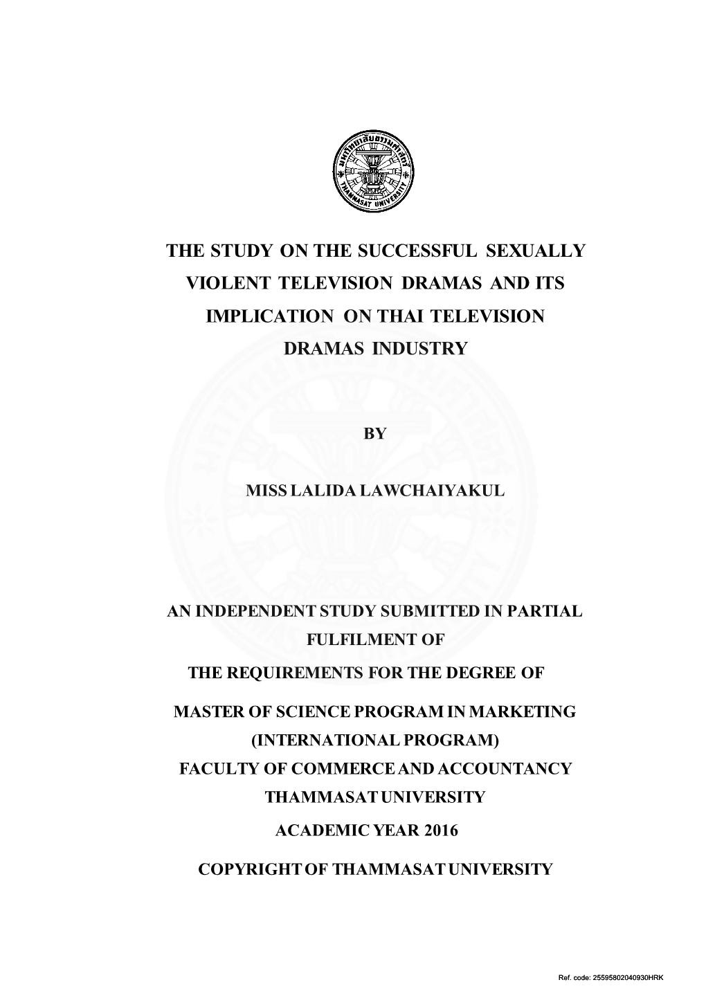 The Study on the Successful Sexually Violent TV Dramas and Its