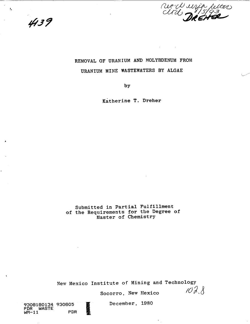 Removal of Uranium and Molybdenum From