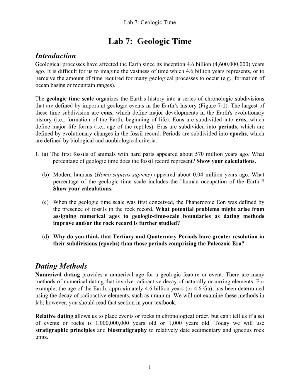 Lab 7: Geologic Time