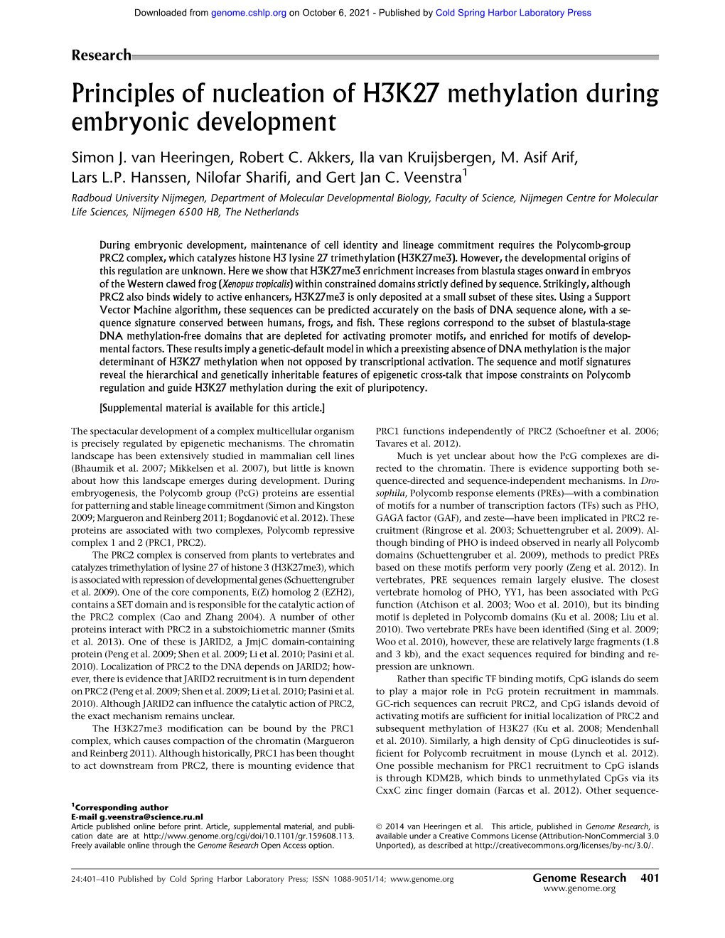 Principles of Nucleation of H3K27 Methylation During Embryonic Development