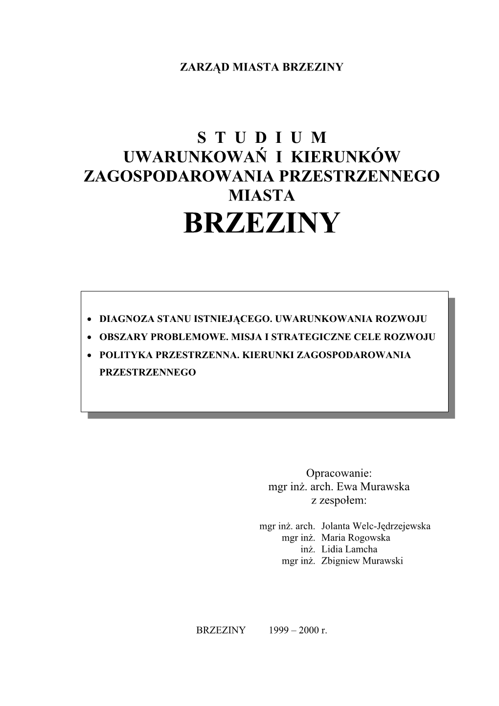 Studium Uwarunkowań I Kierunków Zagospodarowania Przestrzennego Miasta Brzeziny 1