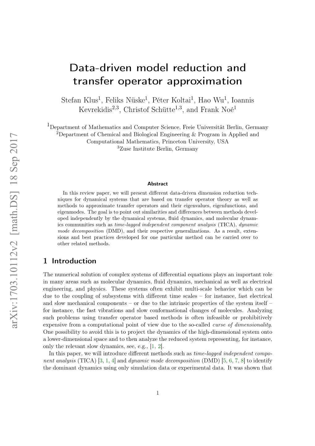 Data-Driven Model Reduction and Transfer Operator Approximation