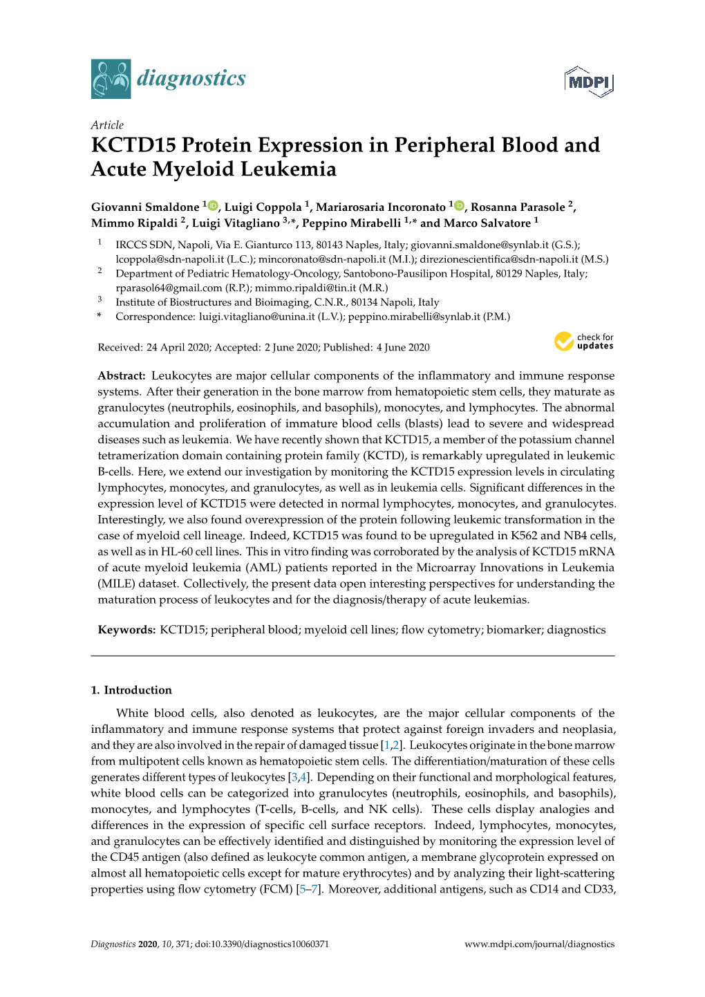 KCTD15 Protein Expression in Peripheral Blood and Acute Myeloid Leukemia