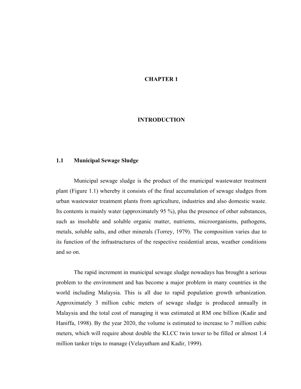 CHAPTER 1 INTRODUCTION 1.1 Municipal Sewage Sludge