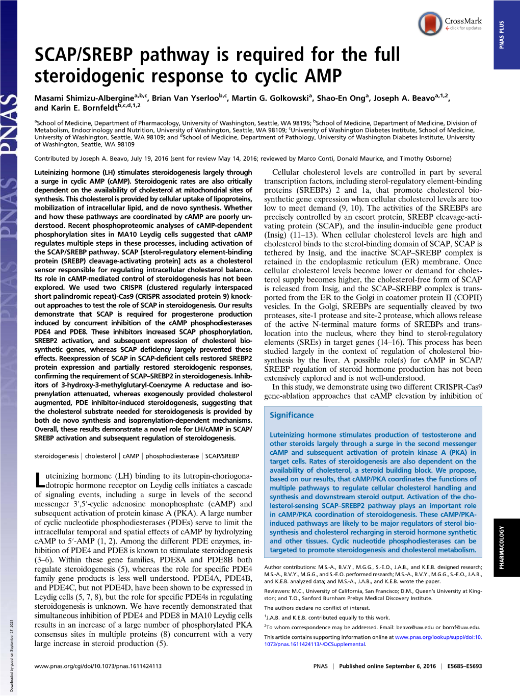 SCAP/SREBP Pathway Is Required for the Full Steroidogenic Response To