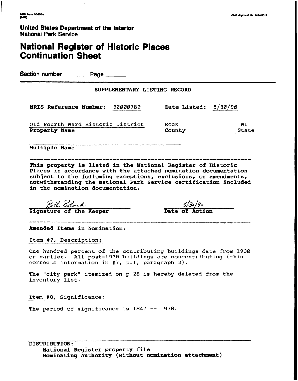 National Register of Historic Places Continuation Sheet