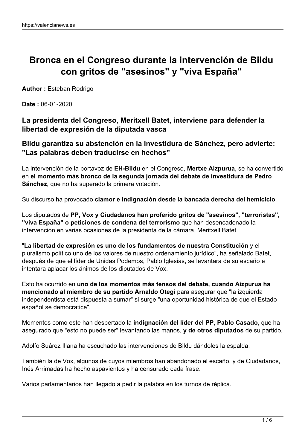 Bronca En El Congreso Durante La Intervención De Bildu Con Gritos De "Asesinos" Y "Viva España"