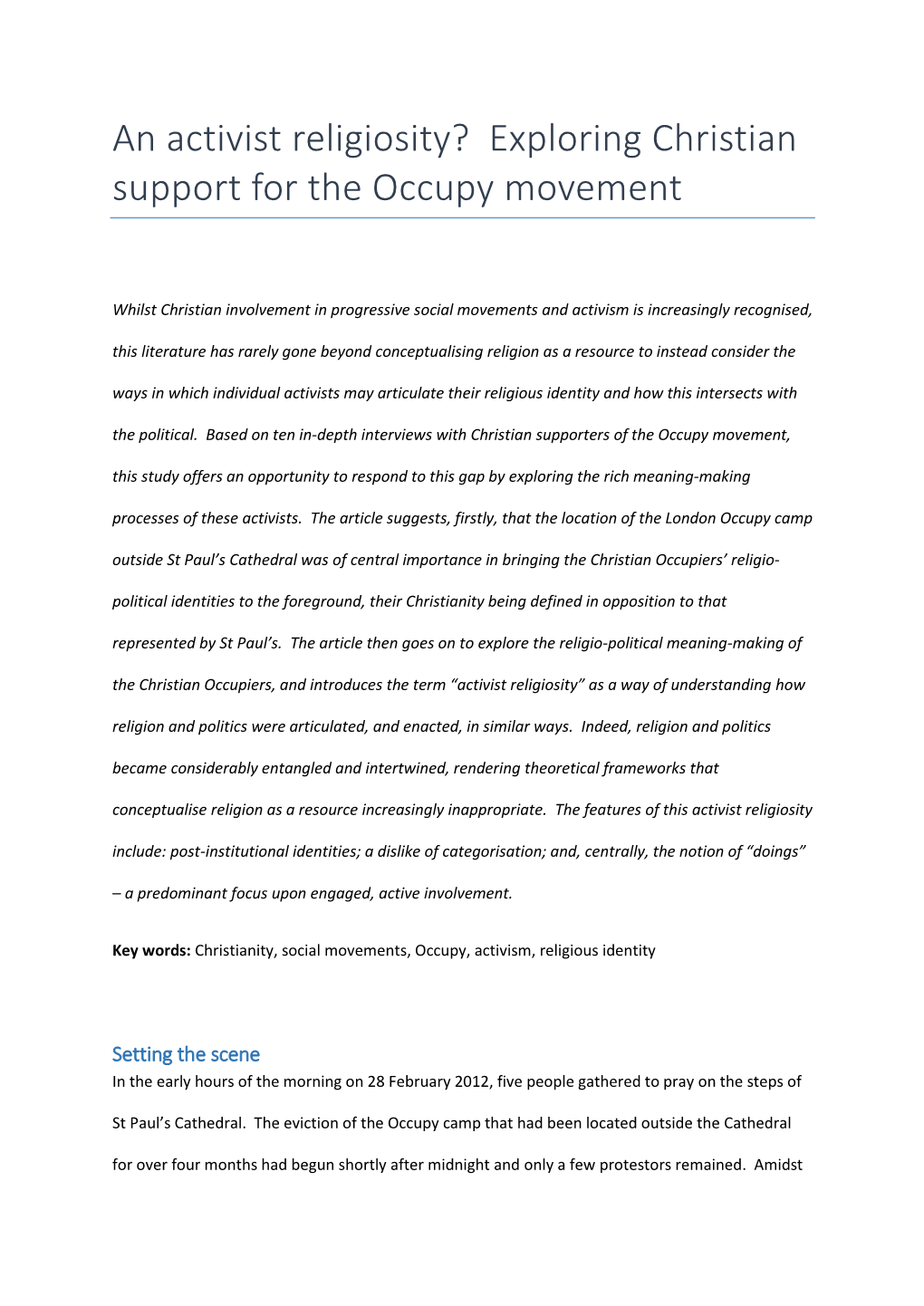 An Activist Religiosity? Exploring Christian Support for the Occupy Movement