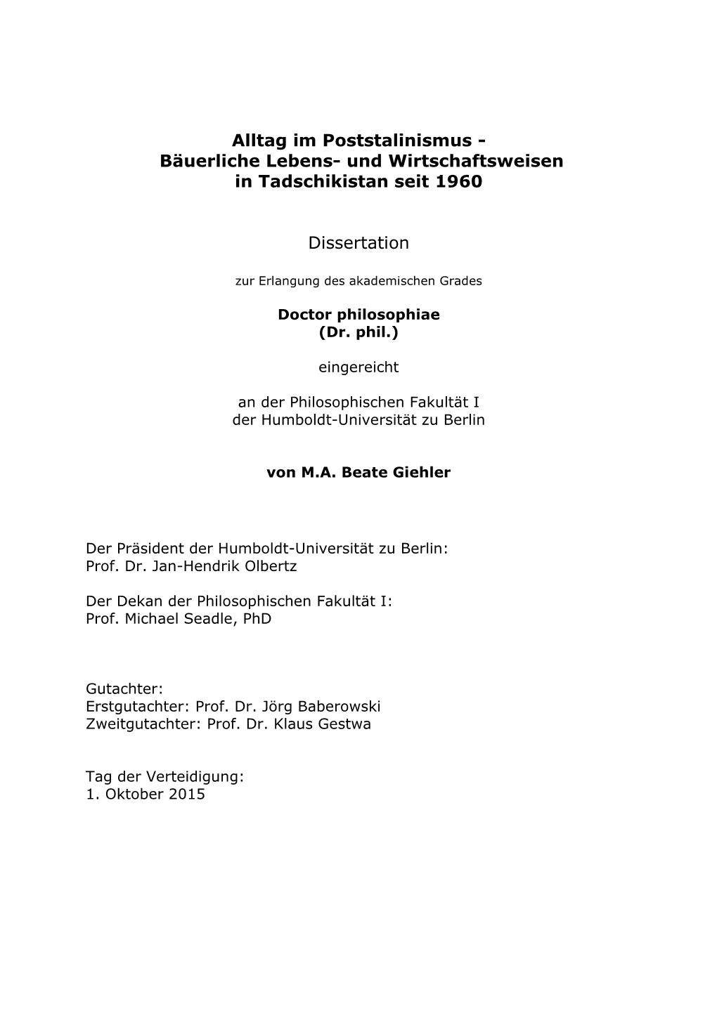 Bäuerliche Lebens- Und Wirtschaftsweisen in Tadschikistan Seit 1960