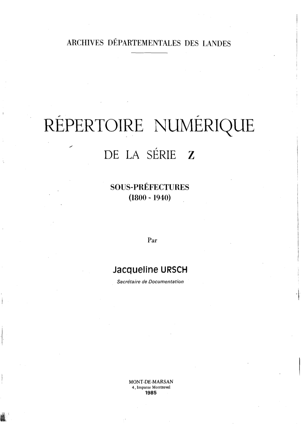 Sous-Préfectures (1800 -1940)