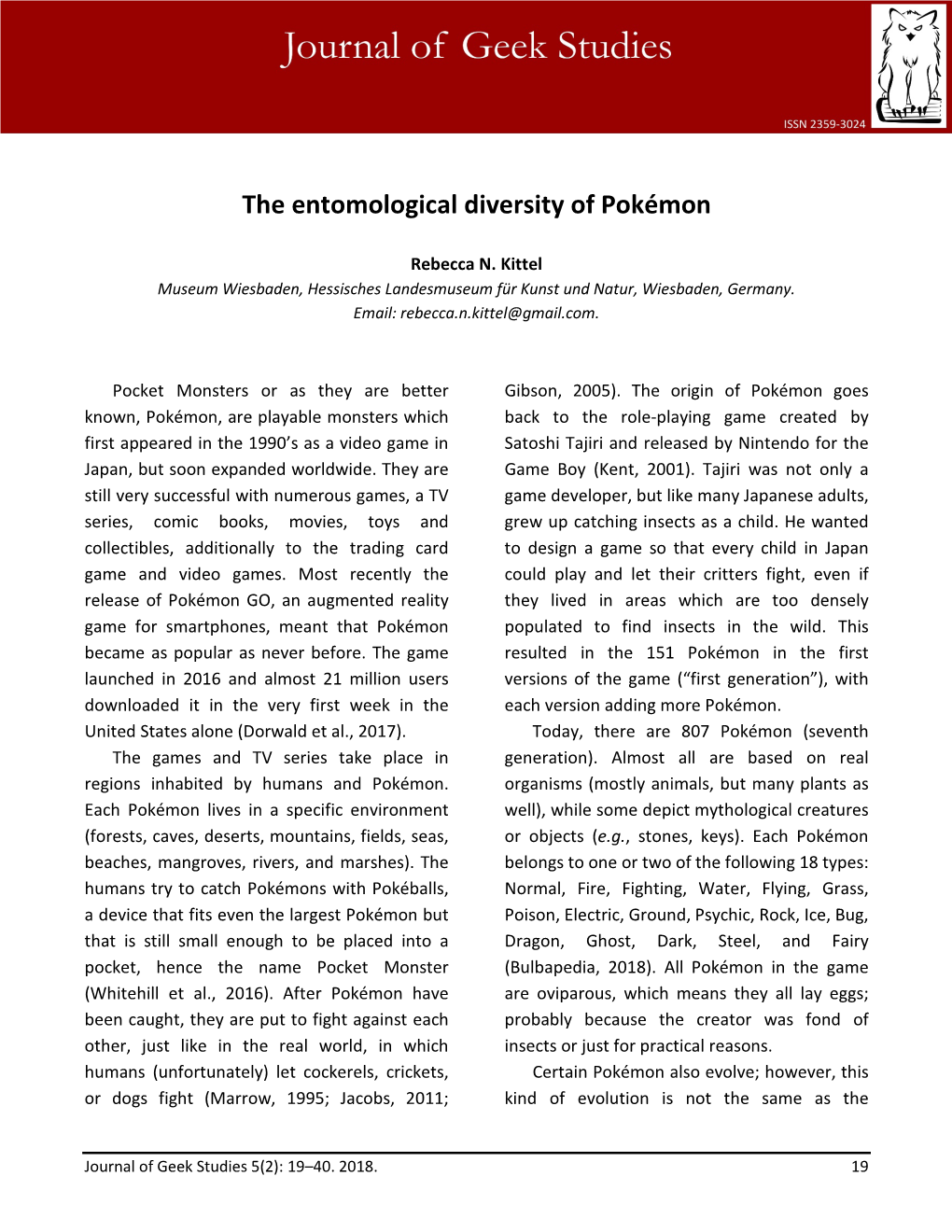 The Entomological Diversity of Pokémon