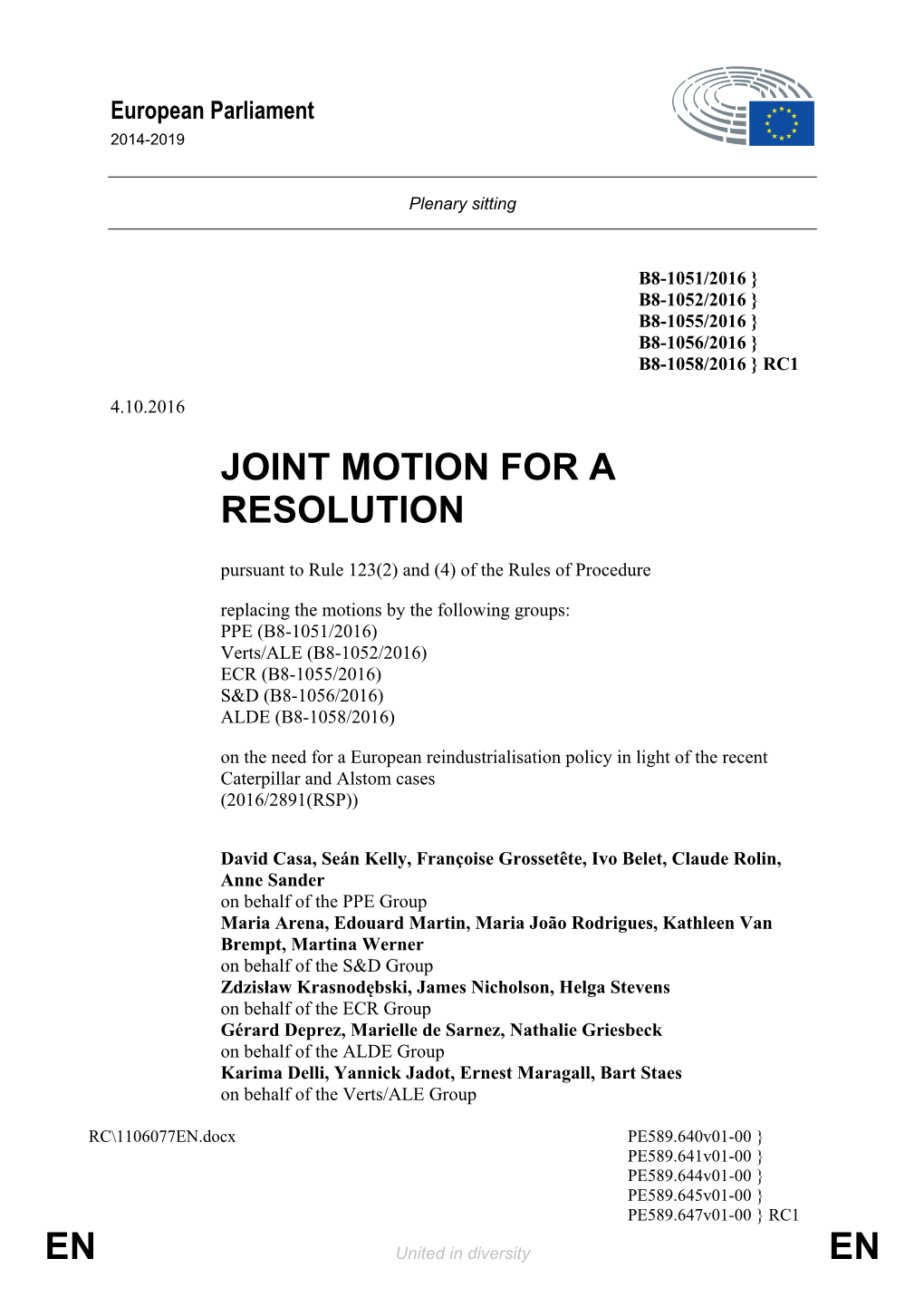 En En Joint Motion for a Resolution