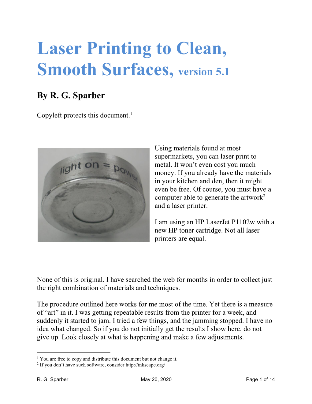 Laser Printing to Clean, Smooth Surfaces, Version 5.1