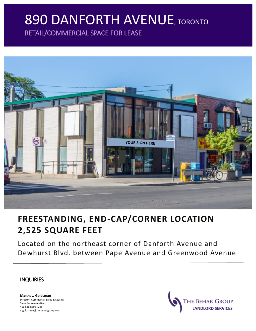 890 Danforth Avenue, Toronto Retail/Commercial Space for Lease