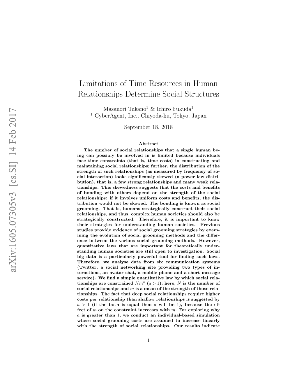 Limitations of Time Resources in Human Relationships Determine Social Structures