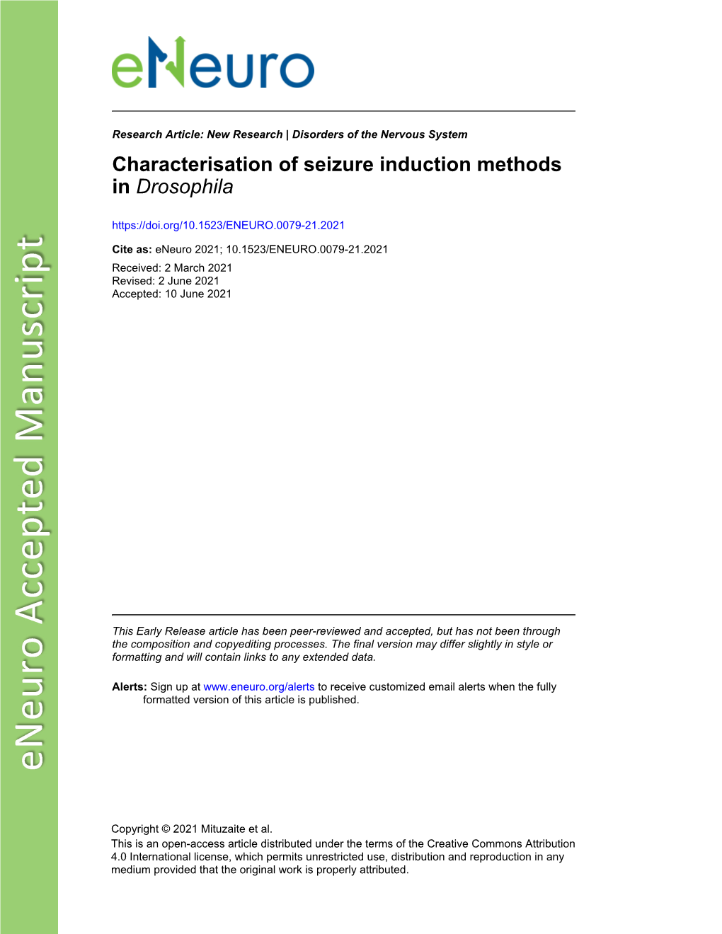 Characterisation of Seizure Induction Methods in Drosophila