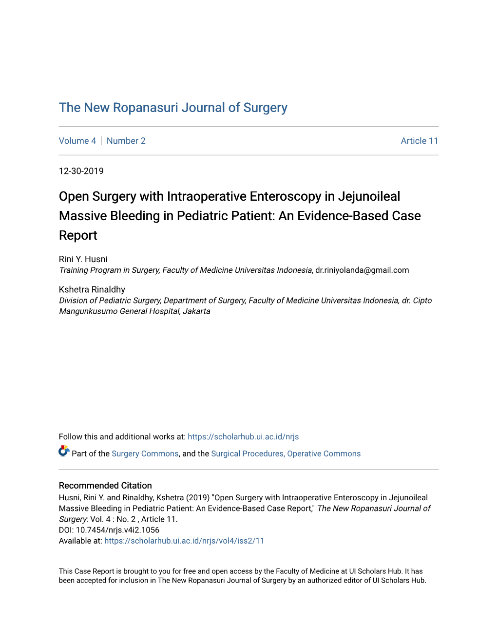 Open Surgery with Intraoperative Enteroscopy in Jejunoileal Massive Bleeding in Pediatric Patient: an Evidence-Based Case Report