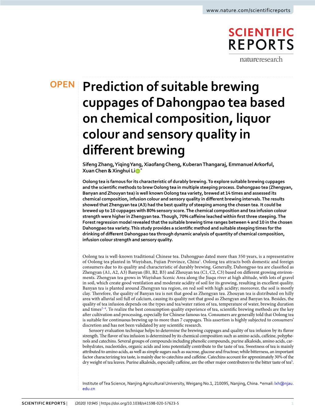 Prediction of Suitable Brewing Cuppages of Dahongpao Tea Based