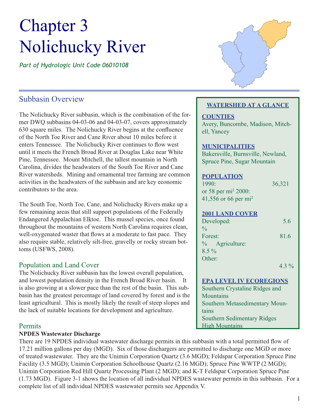 Chapter 3 Nolichucky River Part of Hydrologic Unit Code 06010108