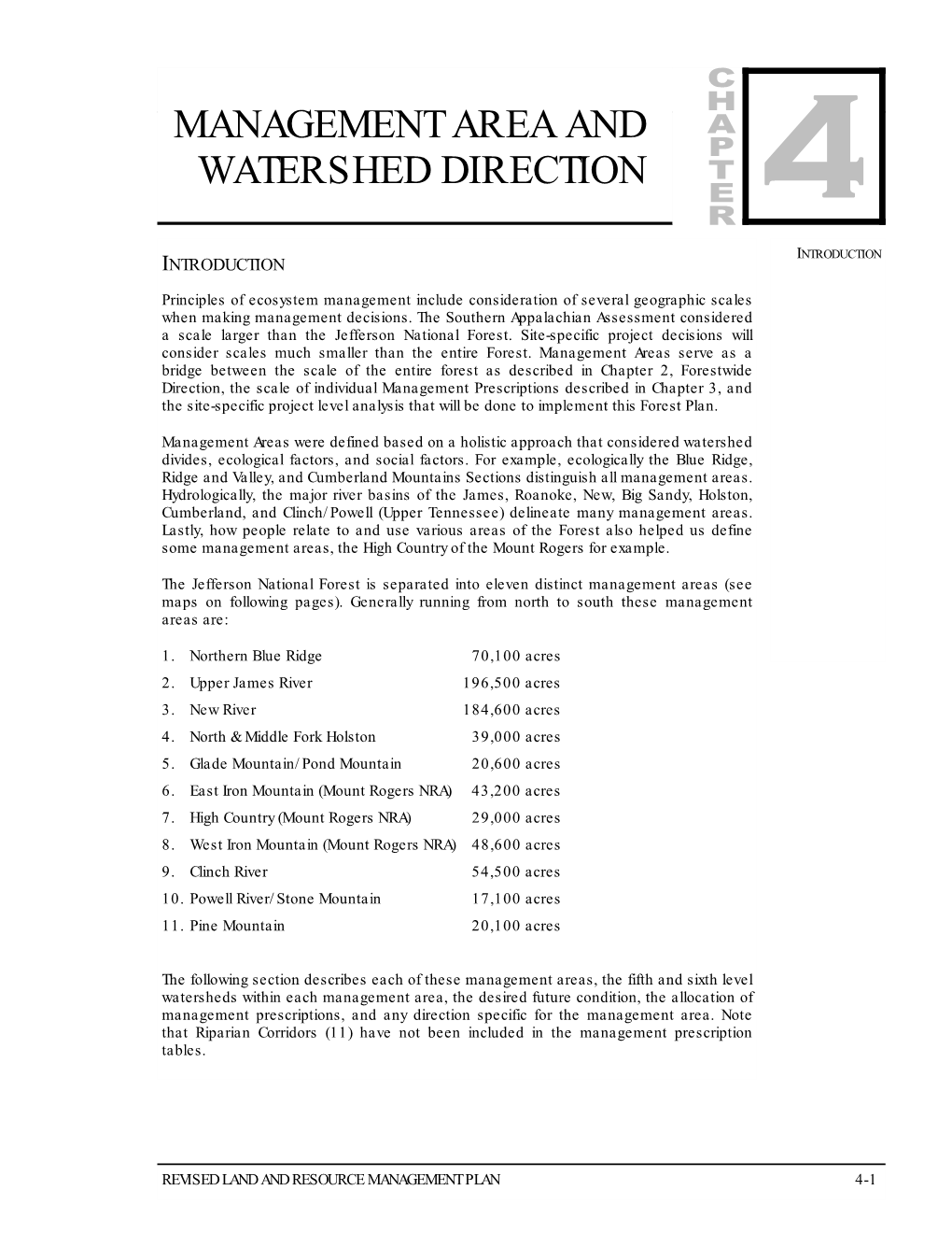 Management Area and Watershed Direction