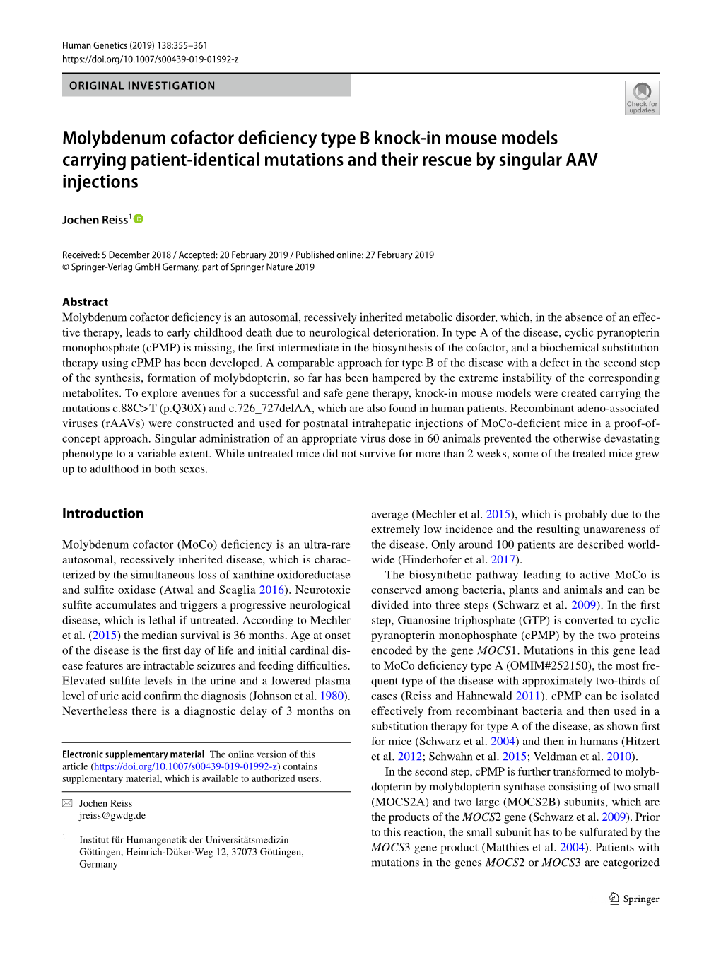 Molybdenum Cofactor Deficiency Type B Knock-In Mouse Models Carrying Patient-Identical Mutations and Their Rescue by Singular AAV Injections
