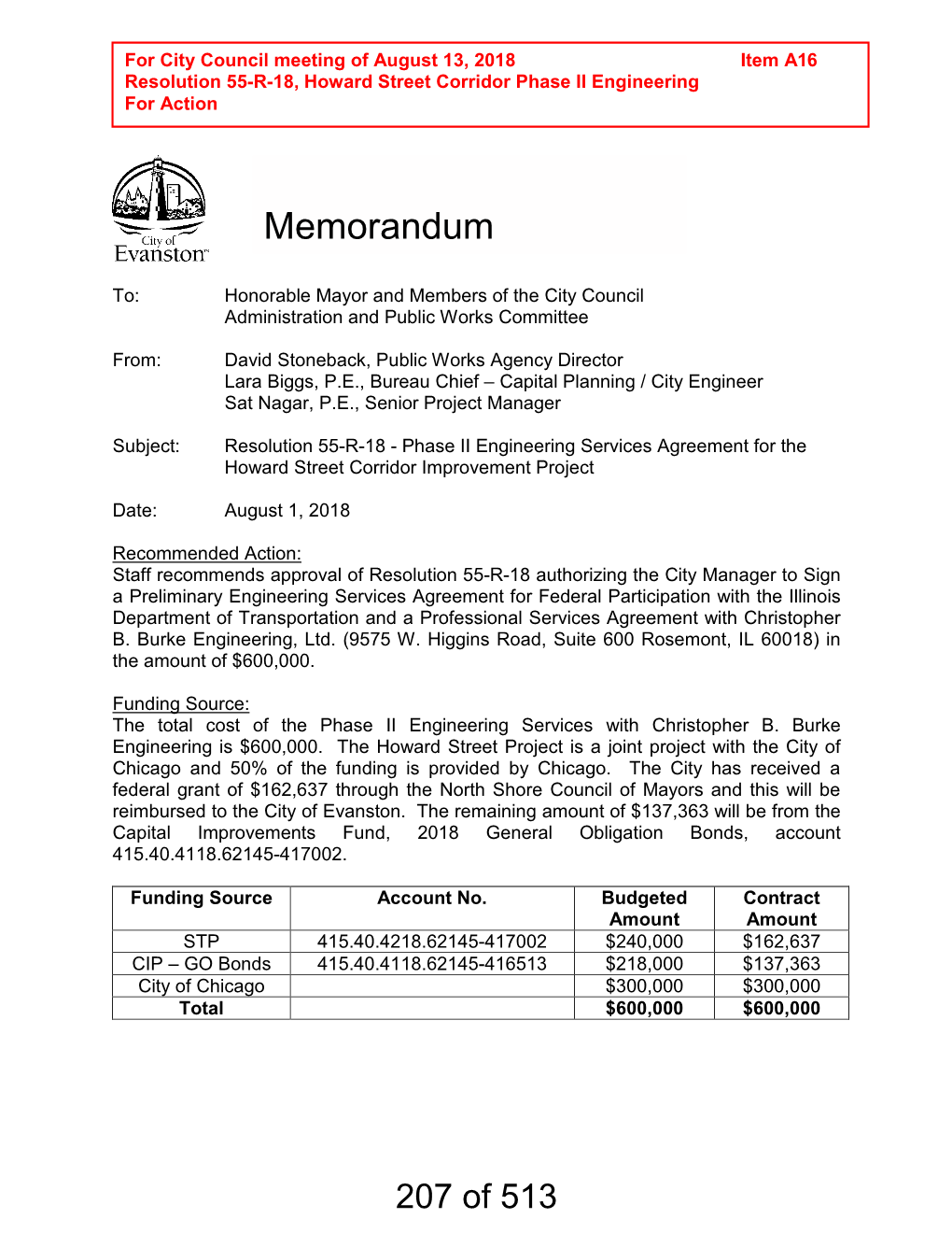 A16 Resolution 55-R-18, Howard Street Corridor Phase II Engineering for Action