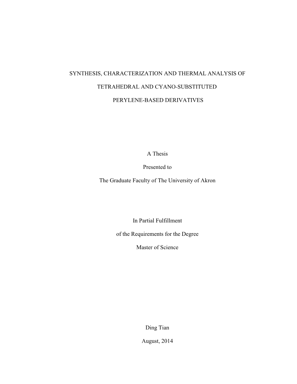 Synthesis, Characterization and Thermal Analysis Of