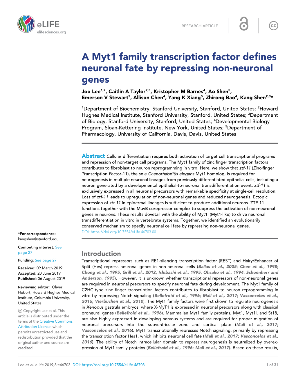 A Myt1 Family Transcription Factor Defines Neuronal Fate by Repressing
