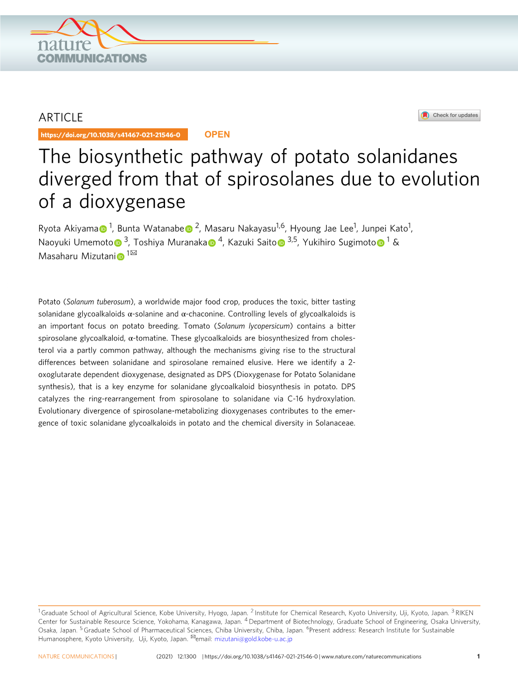 The Biosynthetic Pathway of Potato Solanidanes Diverged from That of Spirosolanes Due to Evolution of a Dioxygenase