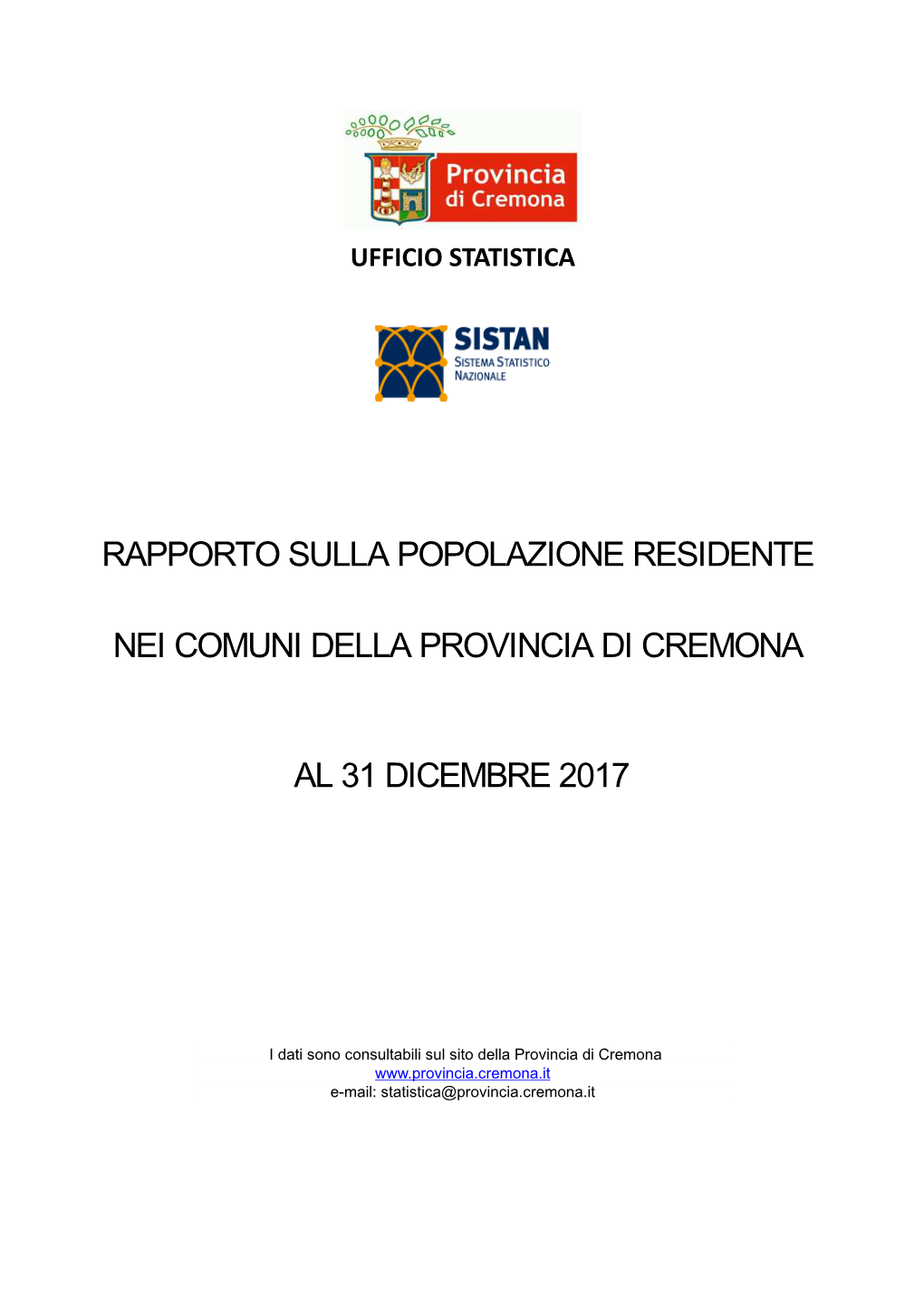 Rapporto Sulla Popolazione Residente Nei Comuni Della Provincia Di