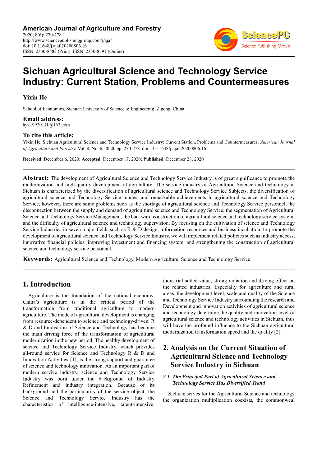 Sichuan Agricultural Science and Technology Service Industry: Current Station, Problems and Countermeasures