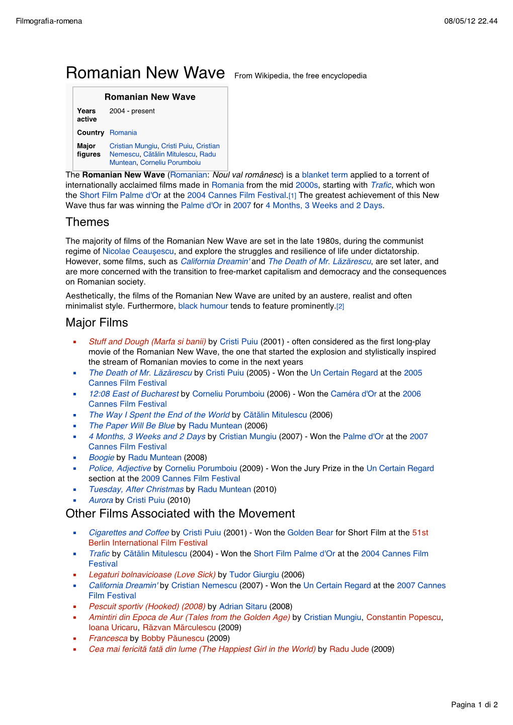 Themes Major Films Other Films Associated with the Movement