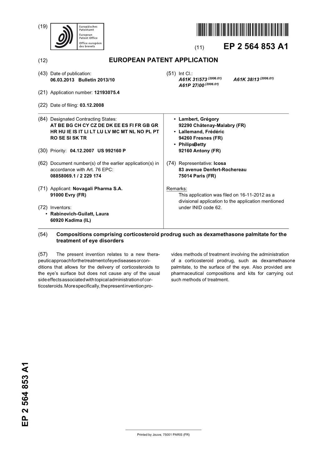 Compositions Comprising Corticosteroid Prodrug Such As Dexamethasone Palmitate for the Treatment of Eye Disorders