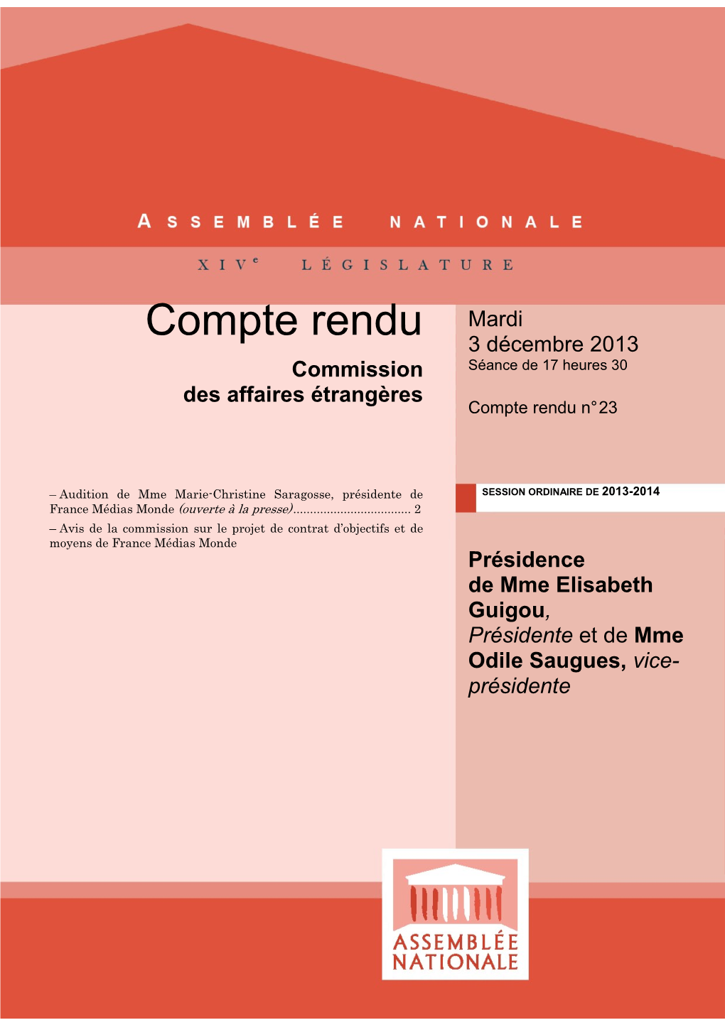 Compte Rendu Mardi 3 Décembre 2013 Commission Séance De 17 Heures 30 Des Affaires Étrangères Compte Rendu N° 23