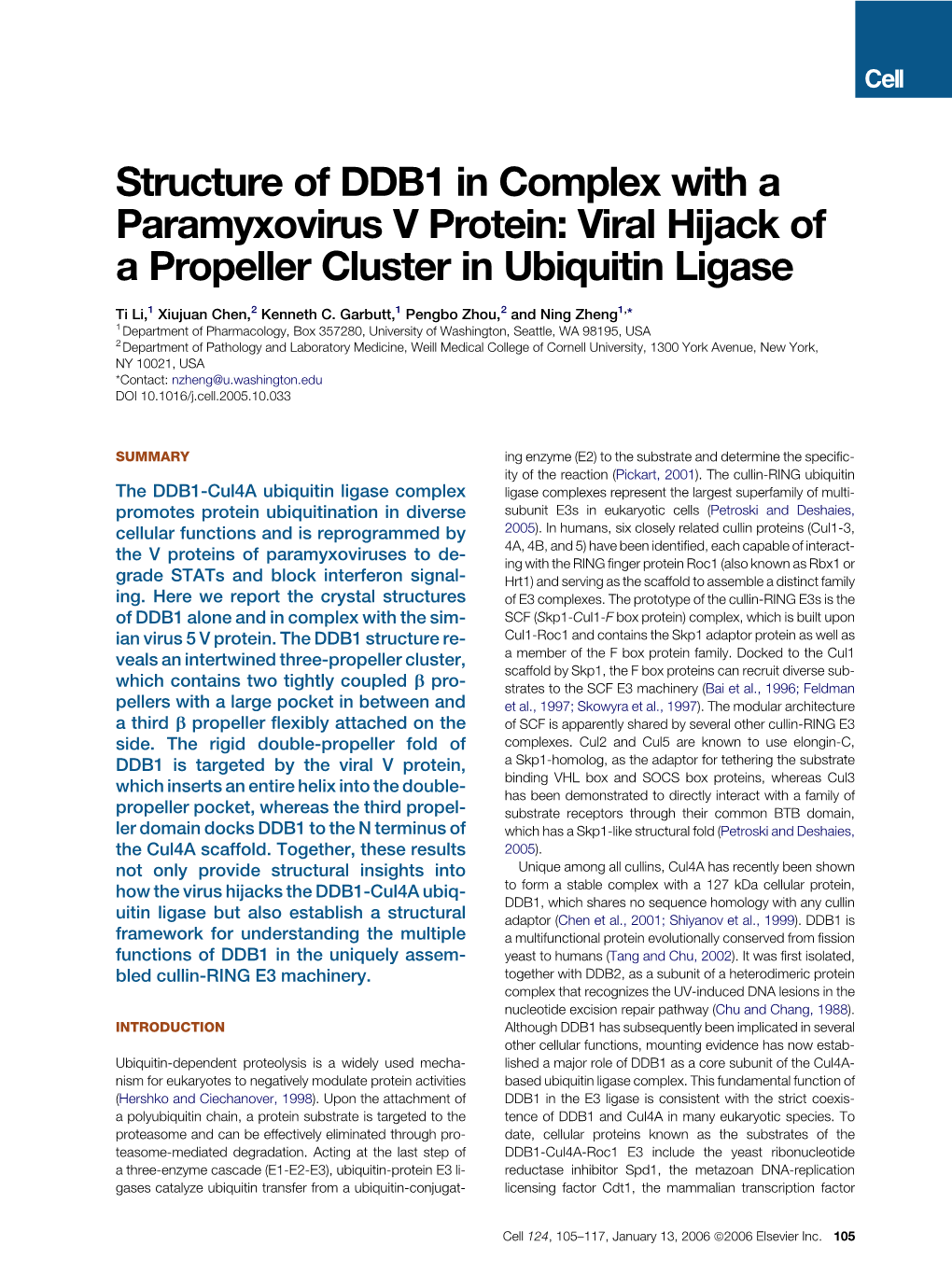 Structure of DDB1 in Complex with a Paramyxovirus V Protein: Viral