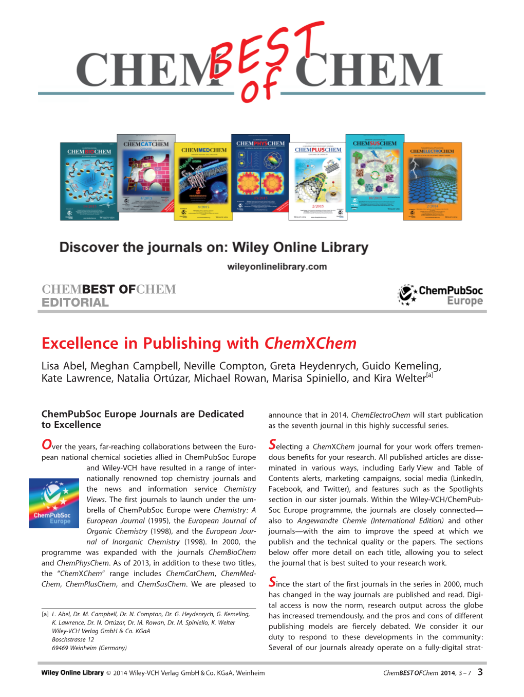 Excellence in Publishing with Chemxchem