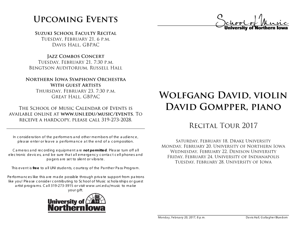 Wolfgang David, Violin David Gompper, Piano