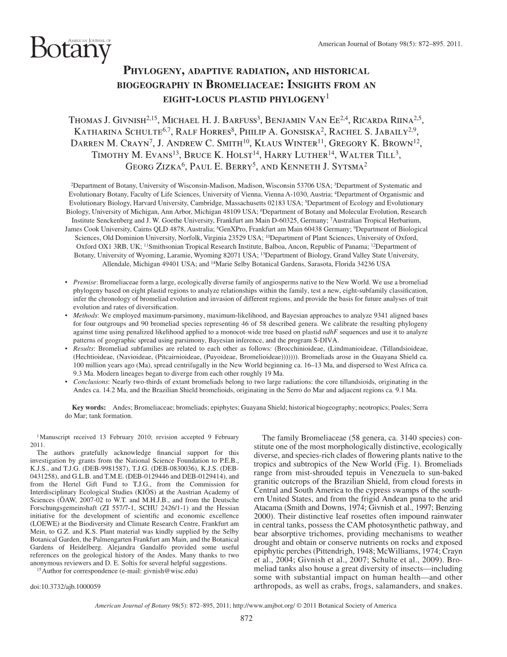 Phylogeny, Adaptive Radiation, and Historical Biogeography of Hoorn , C