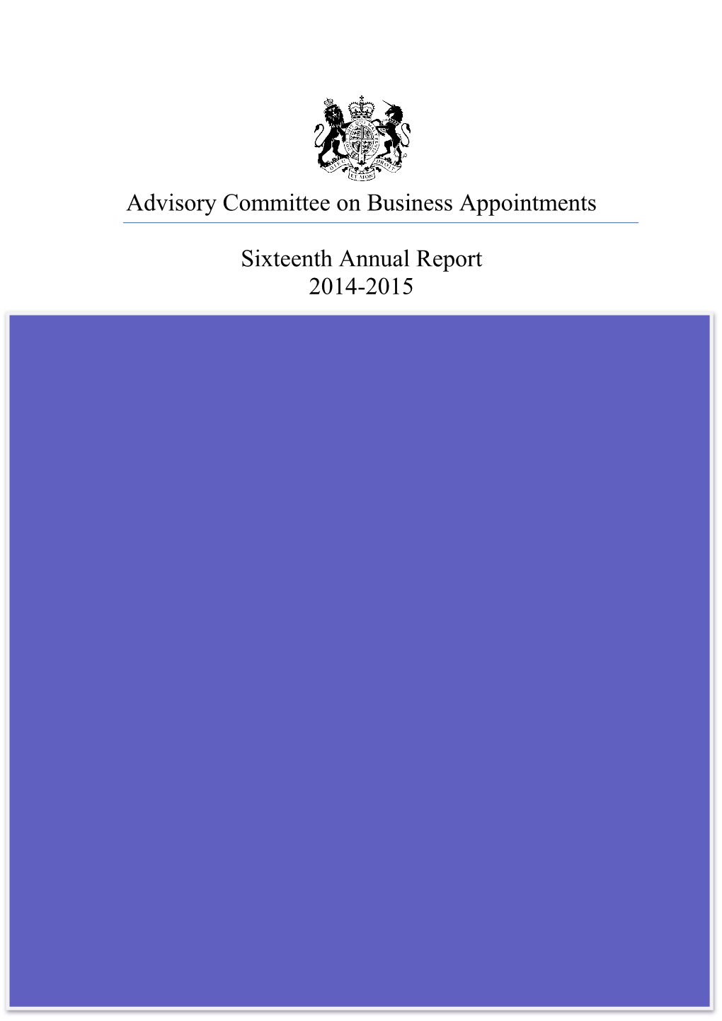 Advisory Committee on Business Appointments Sixteenth Annual Report 2014-2015