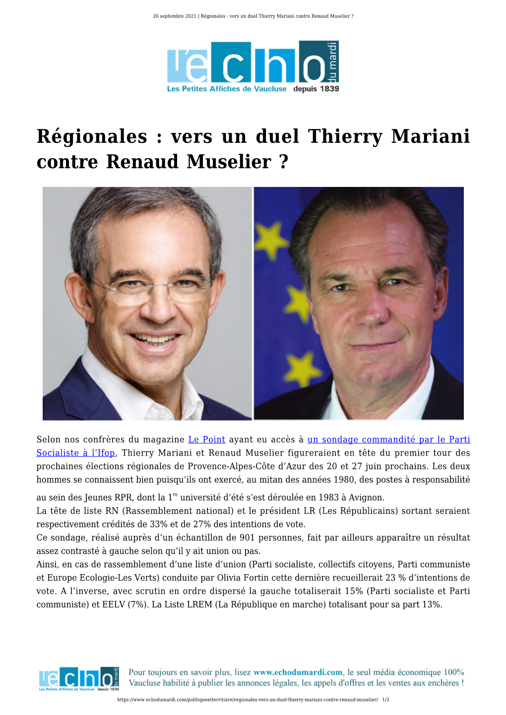 Régionales : Vers Un Duel Thierry Mariani Contre Renaud Muselier ?