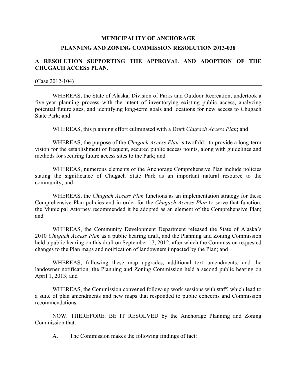 PZC Resolution No. 2013-038