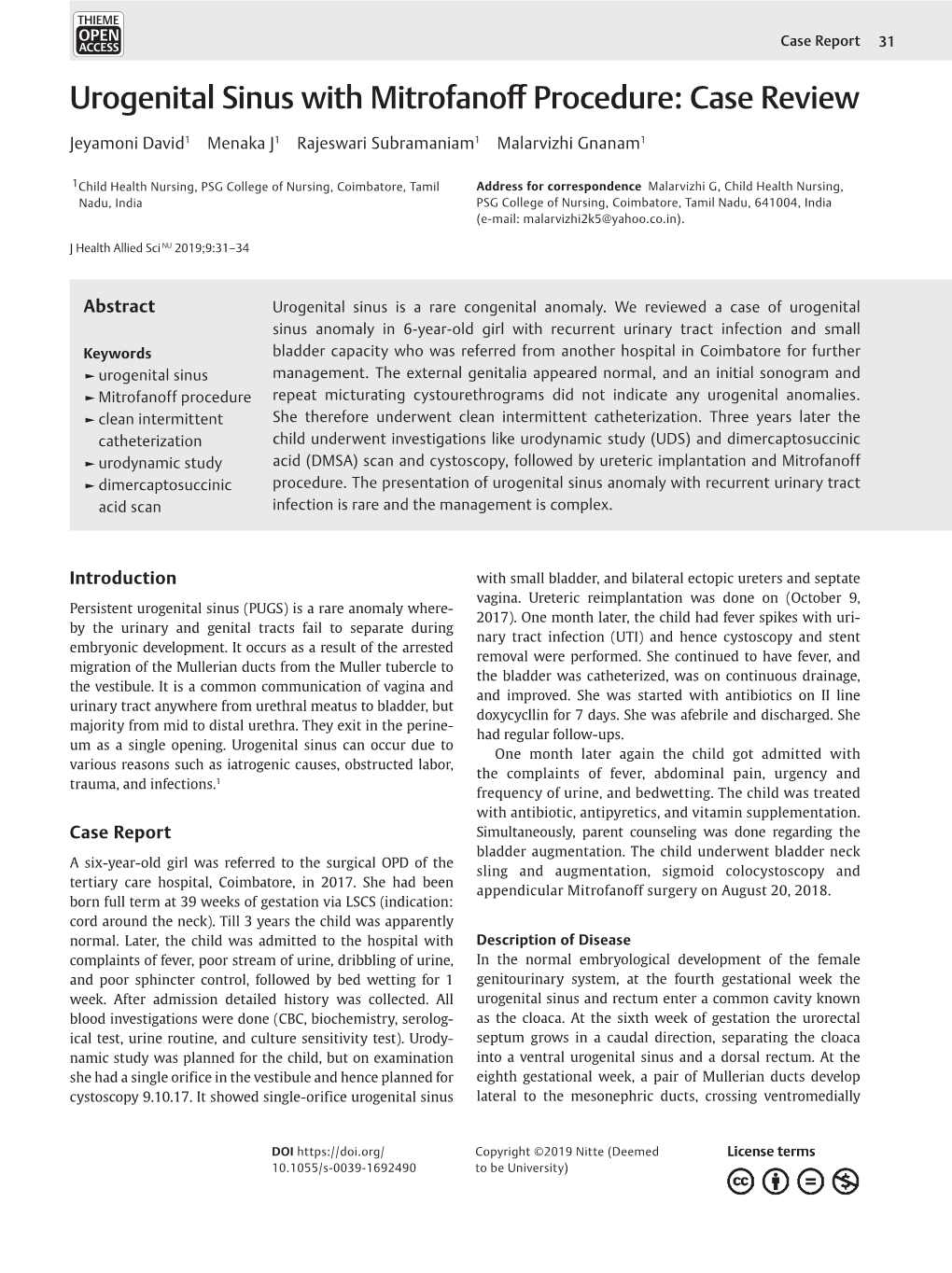 Urogenital Sinus with Mitrofanoff Procedure: Case Review