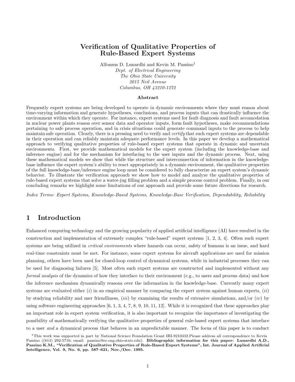 Verification of Qualitative Properties of Rule-Based Expert Systems 1